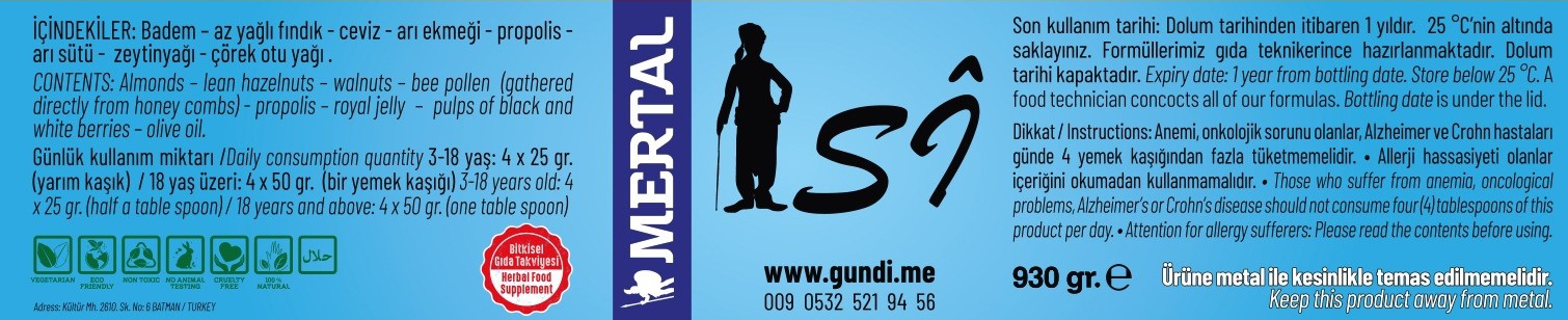 MERTAL – Doğal bitkisel gıda takviyesi, ürün etiketi